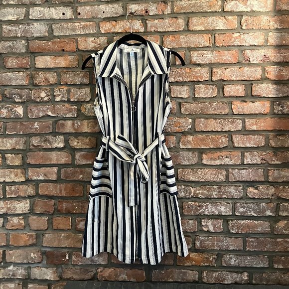 Retro Striped Belted Mini Dress with Zipper - Sz M - Picture 6 of 6